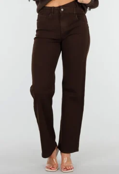 Bruine Stretch Jeans met Rechte Pijpen