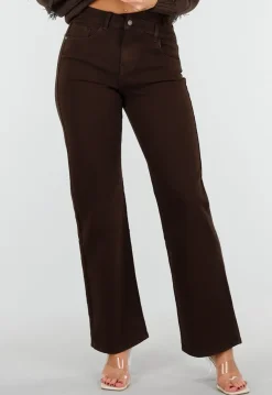 Bruine Stretch Jeans met Rechte Pijpen