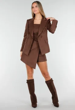 Bruine Stretch Suede Double Breasted Blazer