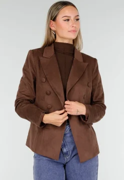Bruine Stretch Suede Double Breasted Blazer