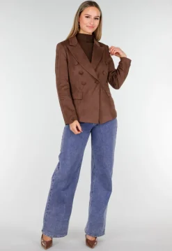 Bruine Stretch Suede Double Breasted Blazer