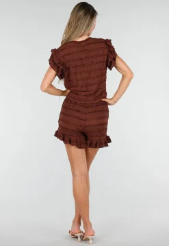 Bruine Stretch Two Piece met Ruches en Shorts