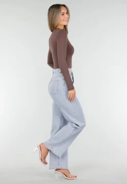 Bruine String Bodysuit met Lange Mouwen en Stretch