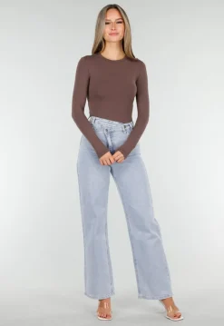 Bruine String Bodysuit met Lange Mouwen en Stretch