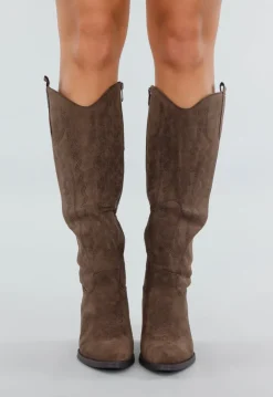 Bruine Suède Cowboyboots met Hak