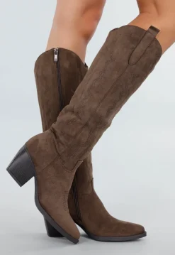 Bruine Suède Cowboyboots met Hak