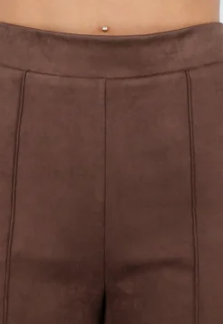 Bruine Suède Pantalon met Rechte Pijpen en Naaddetails