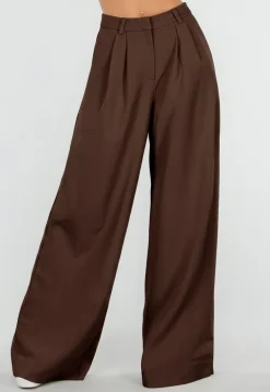 Bruine Tall Wide Leg Broek met Plooien