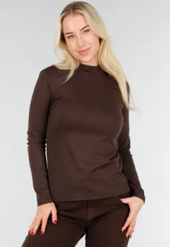 Bruine Top met Lange Mouwen en Col