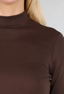 Bruine Top met Lange Mouwen en Col