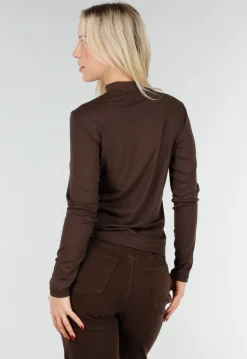 Bruine Top met Lange Mouwen en Col