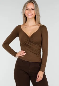 Bruine Top met Overslag en Lange Mouwen