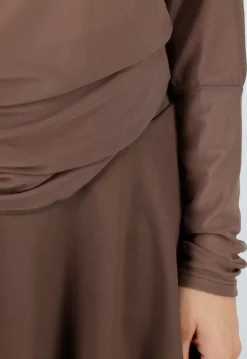 Bruine Transparante Mesh Top met Lange Mouwen en Stretch
