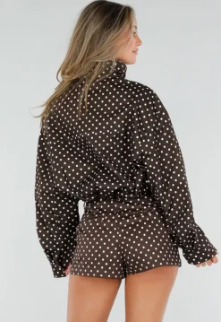 Bruine Tweedelige Polkadot Set met Jack en Short