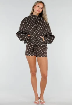 Bruine Tweedelige Polkadot Set met Jack en Short