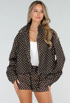 Bruine Tweedelige Polkadot Set met Jack en Short