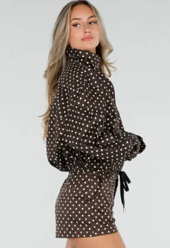 Bruine Tweedelige Polkadot Set met Jack en Short
