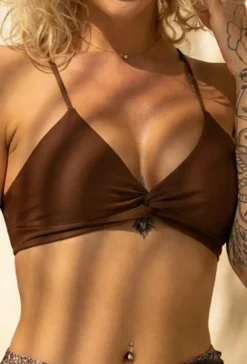 Bruine Twist Halter Bikini Top met Uitneembare Pads