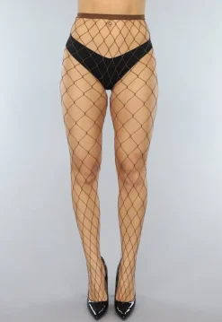Bruine Visnet Panty met Extra Groot Patroon