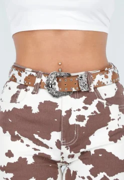 Bruine Western Riem met Koeienprint