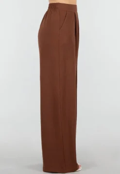 Bruine Wide Leg Broek met Elastische Taille en Plooien