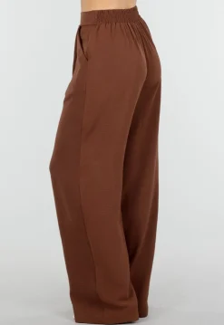 Bruine Wide Leg Broek met Elastische Taille en Plooien