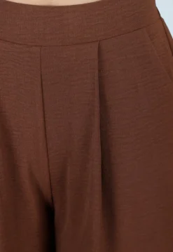 Bruine Wide Leg Broek met Elastische Taille en Plooien