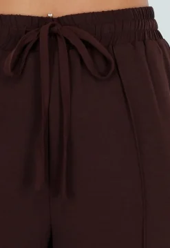 Bruine Wide Leg Broek met Elastische Taille en Strikkoord