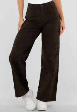 Bruine Wide Leg Jeans met Luipaardprint en Stretch