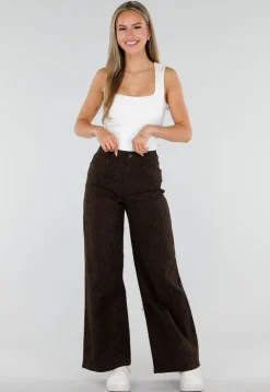 Bruine Wide Leg Jeans met Luipaardprint en Stretch