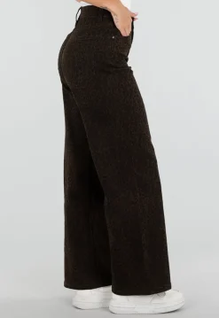 Bruine Wide Leg Jeans met Luipaardprint en Stretch