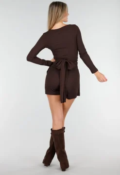 Bruine Wikkel Top met Lange Mouwen en Stretch