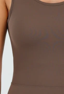 Bruine Yoga Jumpsuit Met Flared Pijpen en Lage Rug