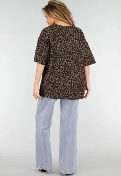 Bruin Oversized Cheetahprint T-Shirt met Korte Mouwen
