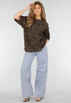 Bruin Oversized Cheetahprint T-Shirt met Korte Mouwen