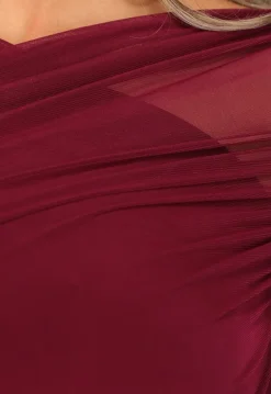 Burgundy Geplooide Mesh Top