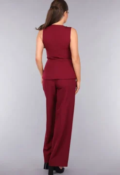 Burgundy Gilet Co Ord Set met Pantalon