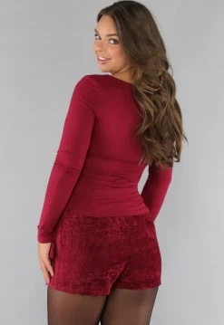 Burgundy Longsleeve Top met Vierkante Hals