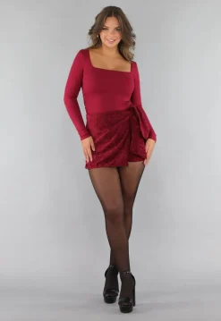 Burgundy Longsleeve Top met Vierkante Hals