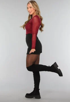 Burgundy One Shoulder Glitter Top