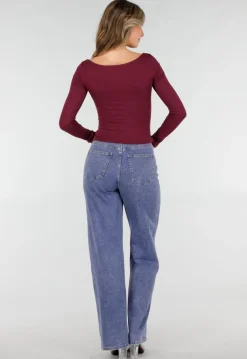 Burgundy Push-Up Longsleeve Top met Gerimpelde Bustier