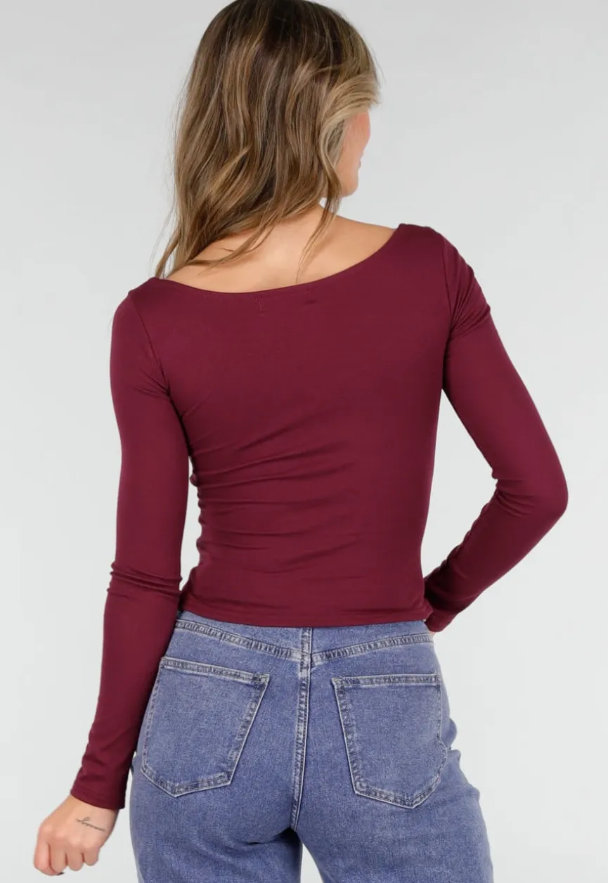 Burgundy Push-Up Longsleeve Top met Gerimpelde Bustier