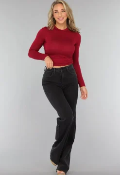 Burgundy Rode Geplooide Longsleeve Top