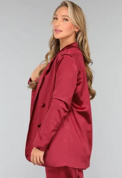 Burgundy Satijnen Blazer
