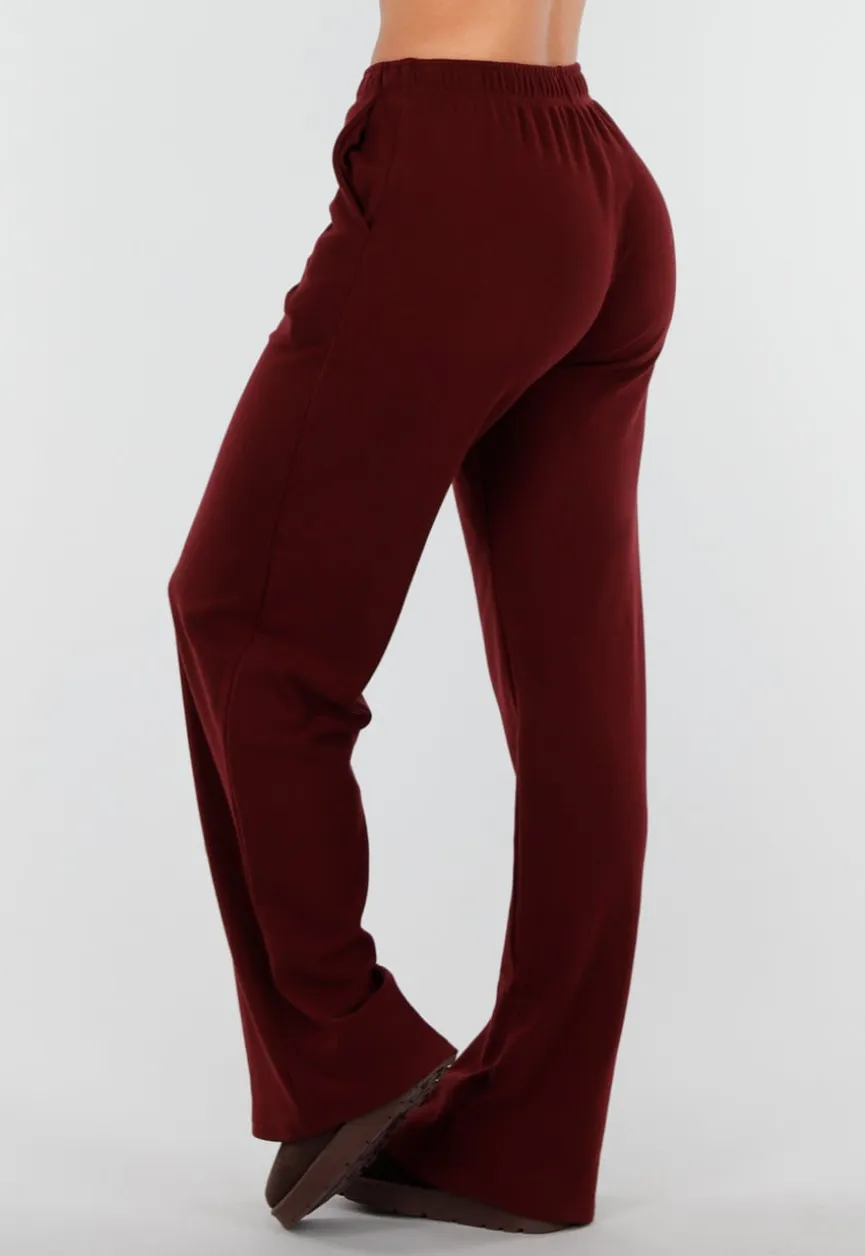 Burgundy Zachte Stretch Broek met Rechte Pijpen