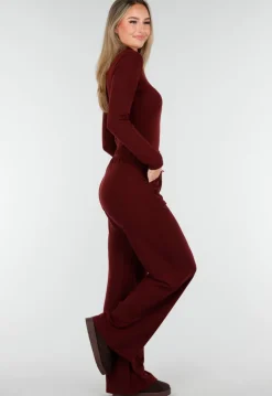 Burgundy Zachte Stretch Broek met Rechte Pijpen
