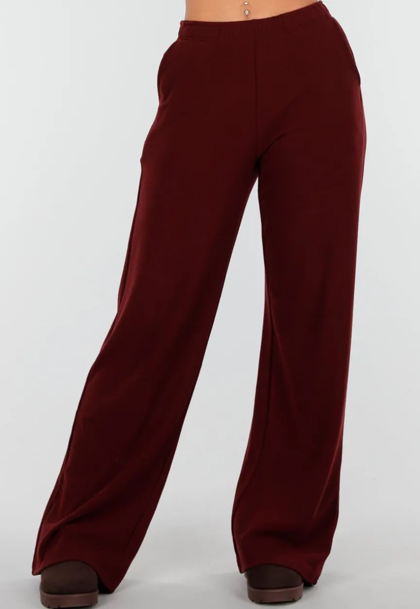 Burgundy Zachte Stretch Broek met Rechte Pijpen