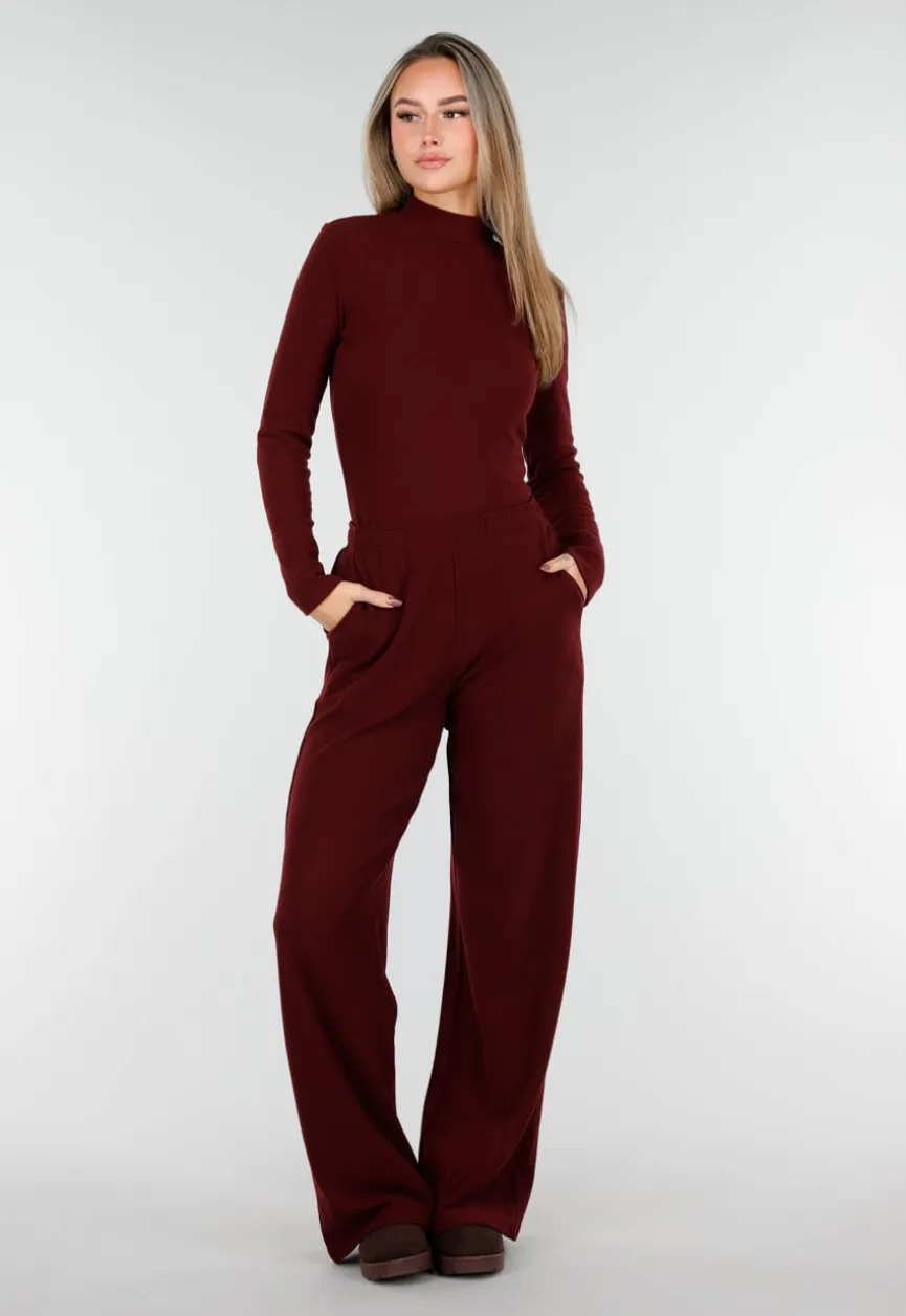 Burgundy Zachte Stretch Broek met Rechte Pijpen