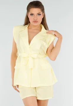 Butter Yellow Blazerset met Short en Zakken