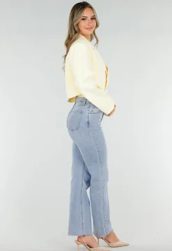 Butter Yellow Cropped Blazer met Gouden Strass Knopen